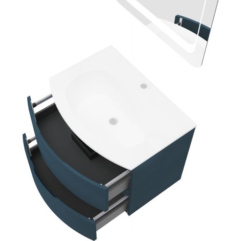Mueble de baño suspendido de 70 cm en madera azul petróleo con lavabo - Arona - Con columna
