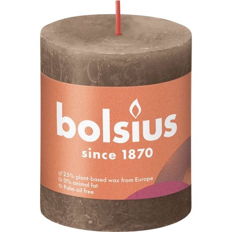 Bolsius Rustik Stumpenkerze wildleder braun, Höhe 8 cm, Ø 6,8 cm Stumpen- und Kugelkerzen