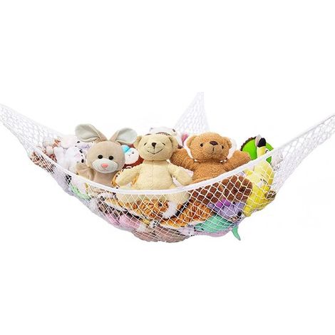 Hamac de rangement en filet pour peluches, 1 pièce, suspendu, blanc, grand rangement pour jouets et peluches, chambre d'enfant et salle de bain (1/5)