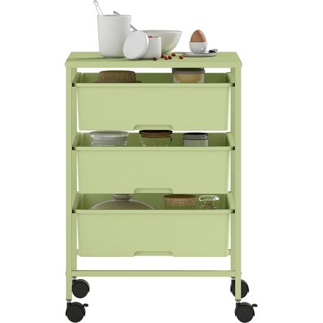 Chariot de rangement 4 niveaux avec 3 paniers et plateau 40,8x33,5x60,5 cm Vert (1/5)