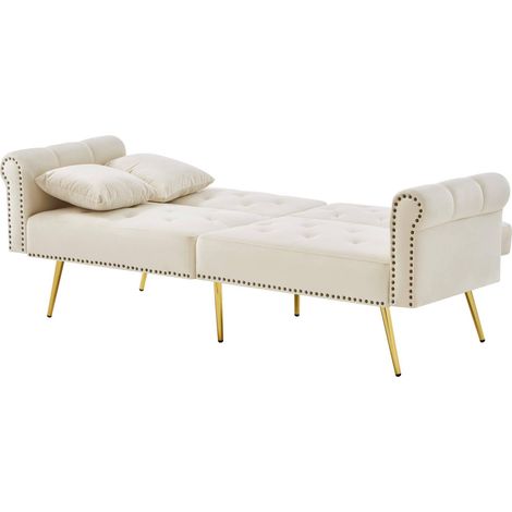 2-Sitzer-Schlafsofa aus beigem Samt mit verstellbarer Rückenlehne, 3 Positionen MODENUIT (1/5)
