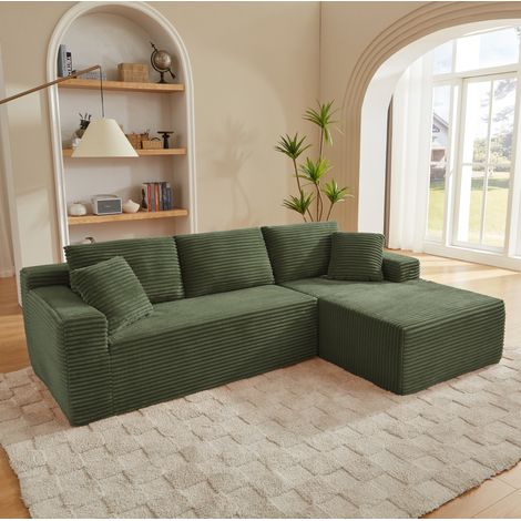 Canapé d’angle modulable 252,5x163x65 cm en tissu vert, méridienne pour petits espaces – MEUBLIV (1/5)