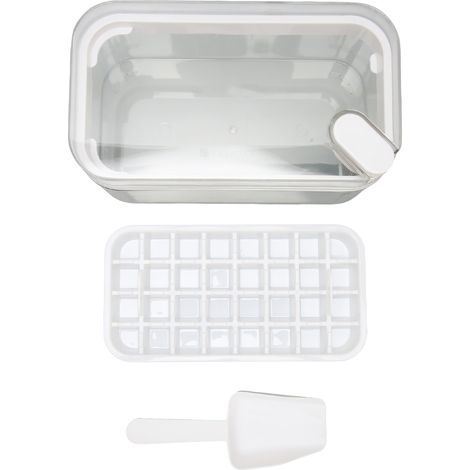 Bac à glaçons avec couvercle et bac de rangement, 32 pièces, libération facile, cuillère incluse, pour whisky et cocktails, blanc (1/5)