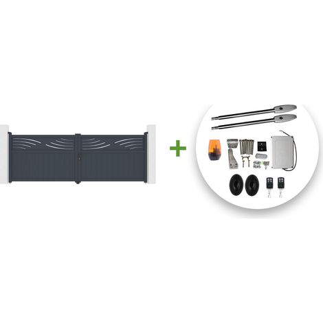 Portail battant électrique HALTI 400x140cm gris + Motorisation TANKER B250 (1/5)
