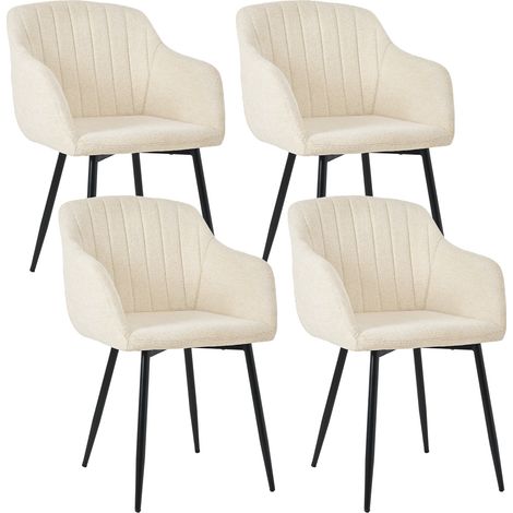 GOEURVANT Lot de 4 Chaises de Salle à Manger Crème - Tissu Chenille Doux, Design Ergonomique avec Accoudoirs, Rembourrage Épais, Pieds en Métal, 150 kg