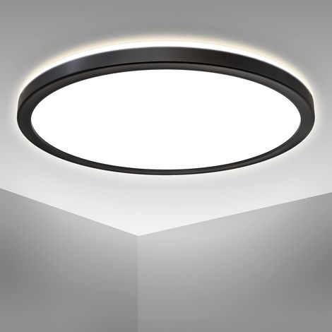 Panneau LED à lumière indirecte, plat, couleur de lumière blanc neutre, dalle led, plafond, plafonnier led, lustre salon et cuisine et chambre, 29,3x2,8 cm, noir (1/5)