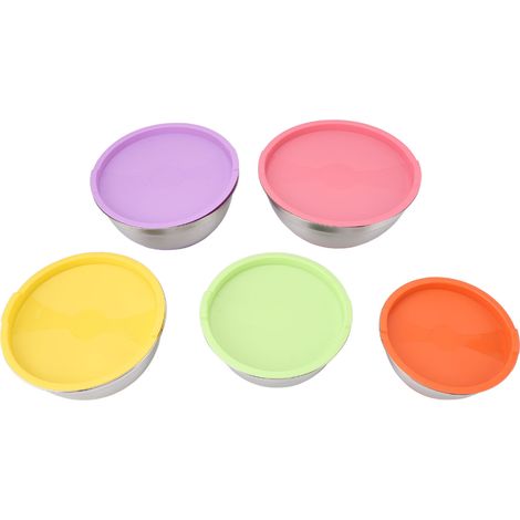 5 pièces bols à mélanger avec couvercles pour la cuisine en acier inoxydable coloré nidification cuisson préparation cuisson service Silicone anti-dérapant fonds (1/5)