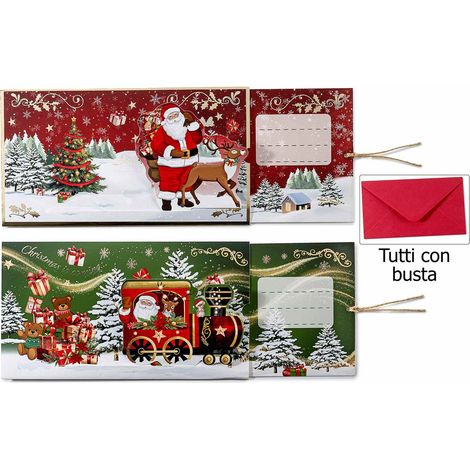 Biglietti di auguri di Natale scorrevole con busta e dettagli dorati, set da 24 pezzi, cm 19,5 x 11 H