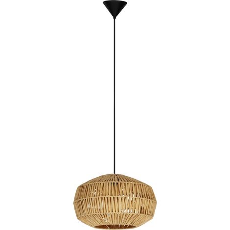 Sospensione Rustica Country Sheldon Acciaio Nero Legno Effetto Legno 1 Luce E27