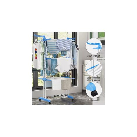 Ortviai – Sèche-linge sur pied 3 niveaux – étendoir pliant 175 × 126 × 70 cm, 18 m de fil, ailes latérales – compatible linge, serviettes, draps et couettes (1/5)
