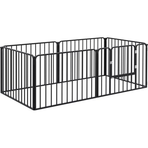 Parc modulaire pour chien à 6 panneaux, intérieur/extérieur, acier, 164 x 83 x 60 cm, noir