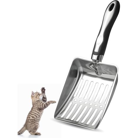 Pala para arena de acero inoxidable para gatos, de malla fina, ideal para limpiar cajas de arena. (1/4)