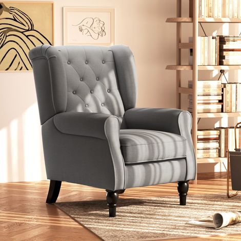 Sillón relax orejero con capitoné, poliéster gris oscuro, 74 x 86 x 102 cm DESVIAE (1/5)