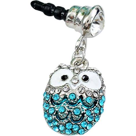 Bouchon anti-poussière pour prise jack 3,5 mm en forme de hibou aux grands yeux, orné de diamants (bleu)-3.00X1.00X0.50CM-Blue (1/4)