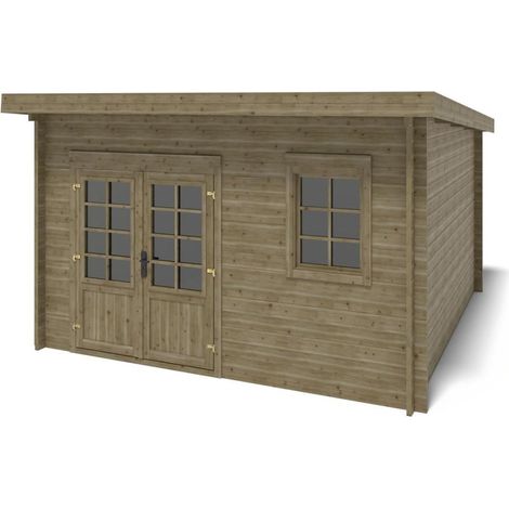 Altanka – Abri de jardin bois 12m² – Dimensions 4x3m – Épaisseur 40mm – Traité autoclave pour durabilité – Couleur vert (1/5)