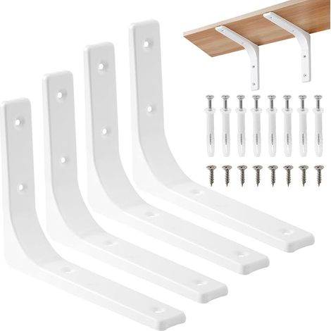 Set Wall Brackets Right Angle Triangle Brackets Wall Shelf Brackets Corner Bracket Brace Living Room Bedroom Library 200 x 150 mm White (1/5)