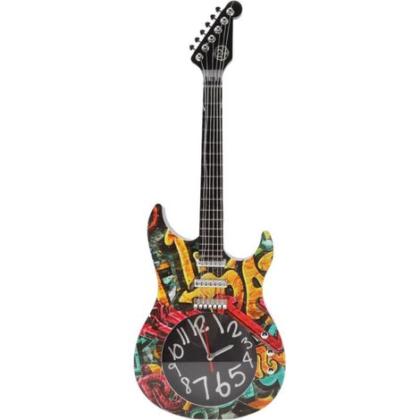 Dekorative Gitarren-Wanduhr mit präziser Zeitanzeige für Schlafzimmer und Wohnzimmer – Material: Kunststoff – Zwei Anzeigen (digital und analog) – Batteriebetrieben (AA) – Geeignet für Wohnzimmer/Büro