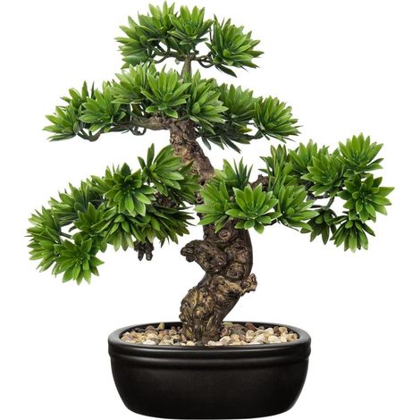 Arbre bonsaï artificiel réaliste 40cm avec pot noir et galets décoratifs (1/5)