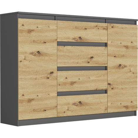 Kommode mit Schränken und Schubladen Anthrazit Mix Artisan, 140 x 40 x 98 cm - Modern R140S4 (1/5)