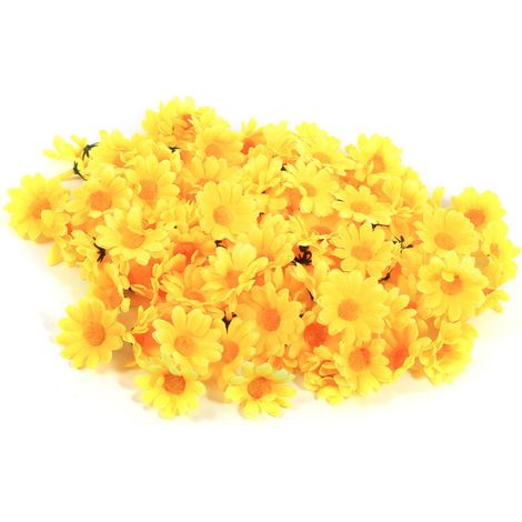 100 petites marguerites artificielles jaunes, ravissantes petites marguerites en soie à faire soi-même pour bureaux et mariages. (1/5)