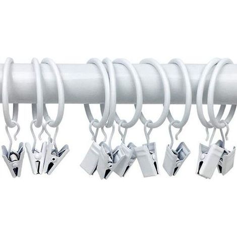 Set of 10 metal curtain rings (white), curtain clips, multi-purpose curtain hooks, decorative curtain rods for photo curtains (1/3)