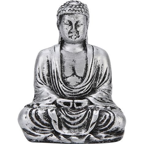 Statue de Bouddha en résine argentée, figurine assise pour décoration intérieure et autel bouddhiste (1/5)