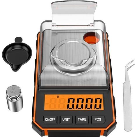 Balance de Haute Précision, Balance de Bijoux, Balance de cuisine, 50g/0.001g, pour Cuisine, Bijoux, laboratoire - Orange (1/4)