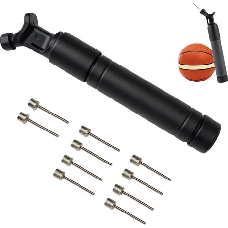 Bomba de aire de doble acción con 10 agujas de repuesto – Bomba manual para balones de fútbol, baloncesto, balonmano, voleibol y otros balones inflables – Bomba de aire negra (1/5)