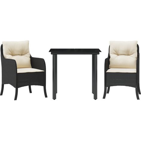 Maison Exclusive - 3-tlg. Garten-Essgruppe mit Kissen Schwarz Pol