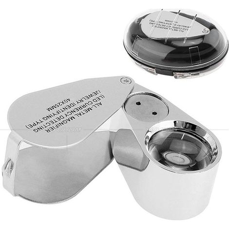 40X Loupe de Bijoutier Illuminée en Métal Loupe de Bijoux Loupe de Bijoux de Poche Pliable avec LED et Lumière UV pour Inspection de Bijoux et Monnaie-Oi-FRIS