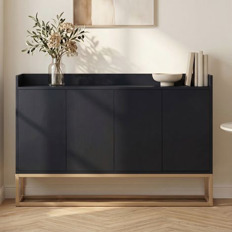 Buffet salon 120 cm, bahut 4 portes push to open, meuble d'entrée salon salle à manger, cuisine, moderne, 120x30x80 cm - Noir