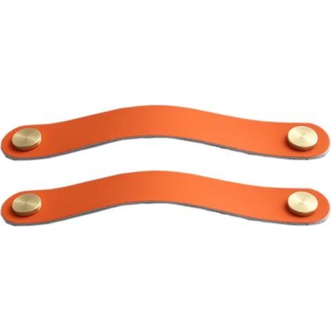 2er-Set Schrankgriffe aus Messing und orangefarbenem Leder, 190 mm lang, mit Schrauben, geeignet für Schränke und Küchen (1/5)