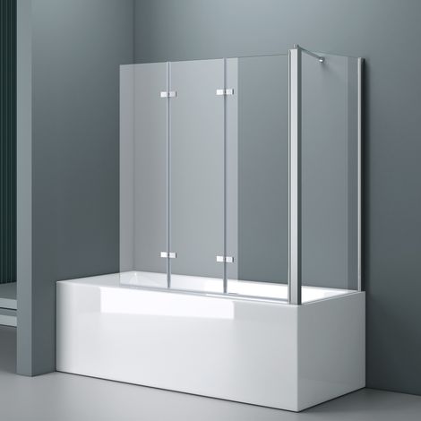 doporro Duschwand für Badewanne Badewannenaufsatz 70x130x140cm Duschabtrennung 6mm ESG-Sicherheitsglas inkl. NANO-Beschichtung Badewannenfaltwand Wandanschlag links oder rechts (1/5)