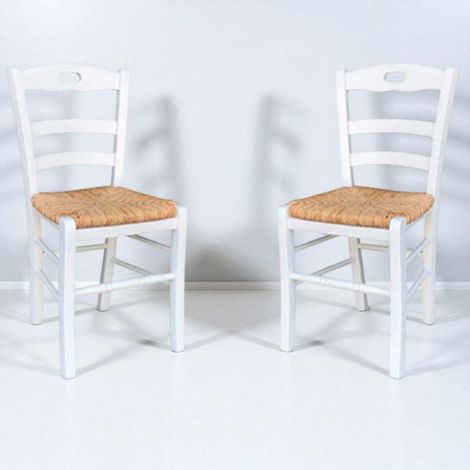 Sedia da cucina con seduta paglia LOIRE Laccato Bianco SET 2 PZ (1/5)
