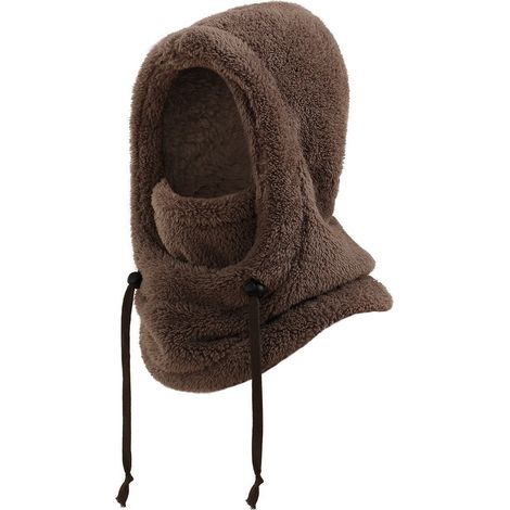 Beauvie-Écharpe chaude et moelleuse d'automne et d'hiver avec protection auditive, capuche intégrée, masque épais pour le ski et le vélo, capuche coupe-vent, marron, taille adulte - L (1/4)