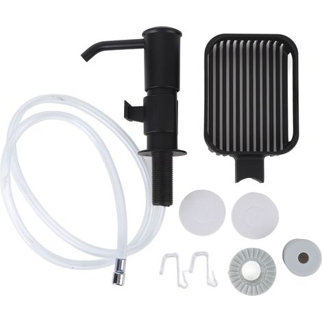 Dispensador automático de jabón para fregaderos de cocina con soporte para orificios de 0,94 a 1,57 pulgadas (ABS, 2 juntas, bandeja giratoria). (1/5)
