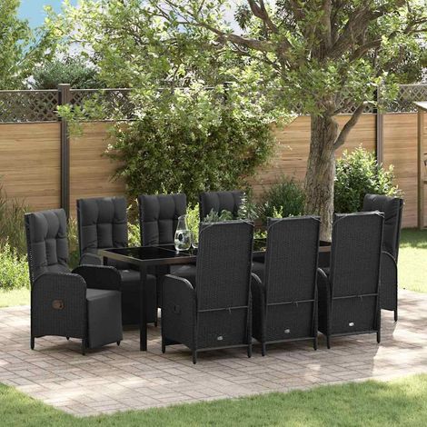 Garten Essgruppe mit Kissen 9 pcs Schwarz Poly-Rattan