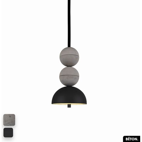 Lampe de suspension en béton - BOSFOR CONCRETE GRIS - NOIR 2 BALLES LED 14W (1/3)