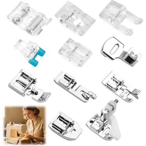 Set di 11 piedini per macchina da cucire - Accessori compatibili con Brother, Singer e Janome (1/3)