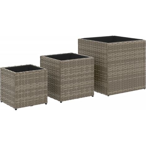 Jardinera elevada de 3 piezas para plantas flores y uso exterior en patios y terrazas fabricada en resina tejida gris (020038885)