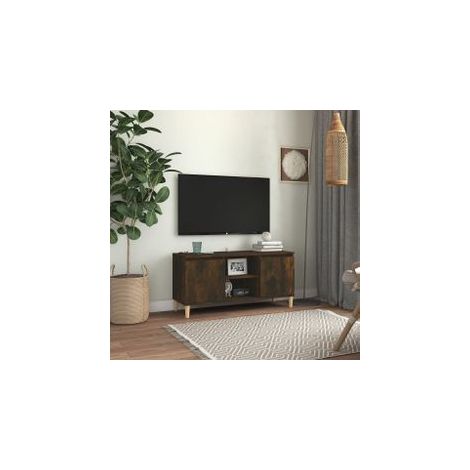 Meuble TV avec pieds en bois solide Chêne fumé 103,5x35x50 (1/5)