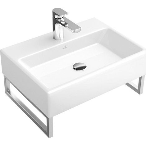 Memento, Lavabos muraux, 600 x 420 mm, Rectangulaire, pour robinetterie à 3 trou s, troude robinetterie central percé,avec trop-plein, En porcelaine sanitaire