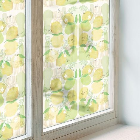Sichtschutzfolie 100x100 cm Dekorativ Folie für Schlafzimmer Milchglas Selbstklebend Sichtschutz Fenster Dekorfolie Blickdicht PVC Frische Zitronen
