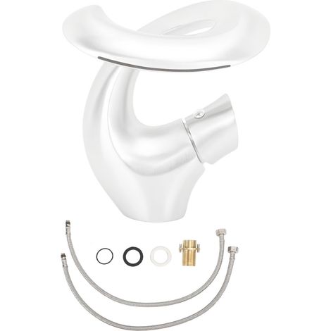 Robinet de lavabo cascade réglable eau chaude et froide, mélangeur en laiton design épuré, pour vasque sous plan blanc (1/5)