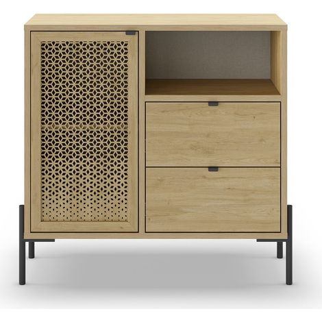 CALICOSY - Petit Buffet 1 Porte 1 Niche et 2 Tiroirs L80 cm - Inca (1/5)