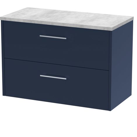 Winshill Contemporary 2 Drawer Wall Hung Vanity Unit with Laminate Worktop, Woodgrain Dark Grey, 800mm