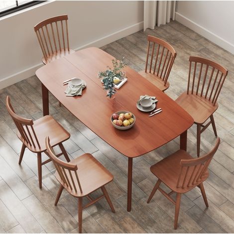 Table à manger 150x80x76 cm marron en bois avec style rustique et bords arrondis (1/5)