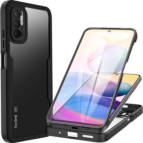 Coque Xiaomi Redmi Note 10 5G / Poco M3 Pro 5G, Antichoc Housse avec Protection écran, 360° Protégé Téléphone Etui Double Face Case Transparent Intégrale Coque pour Redmi Note 10 5G - Noir (1/5)
