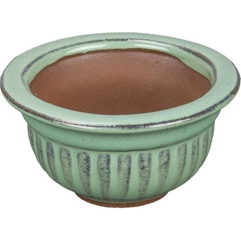 Vaso per bonsai rotondo in gres smaltato verde 6,5x6,5x3,5 cm - SF18