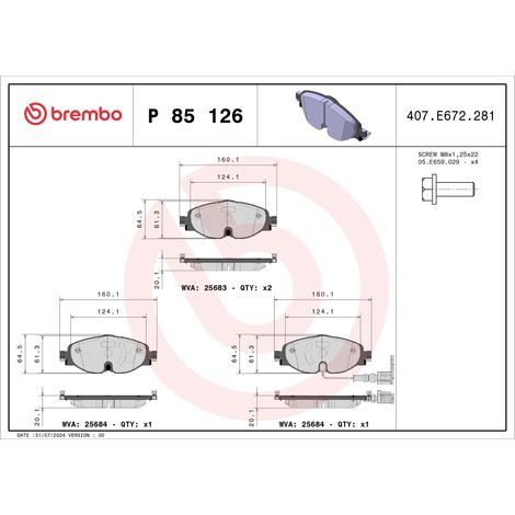 PLAQUETTES DE FREIN AVANT BREMBO P85126